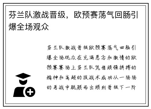 芬兰队激战晋级，欧预赛荡气回肠引爆全场观众
