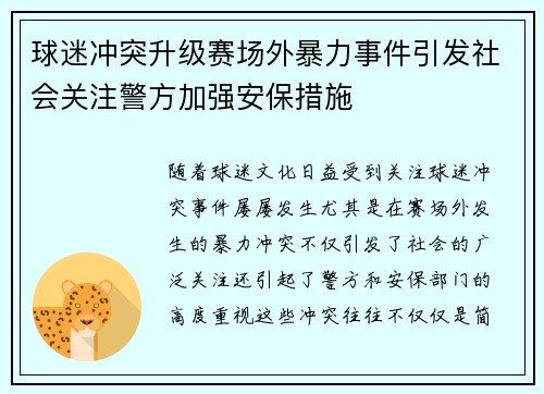 球迷冲突升级赛场外暴力事件引发社会关注警方加强安保措施
